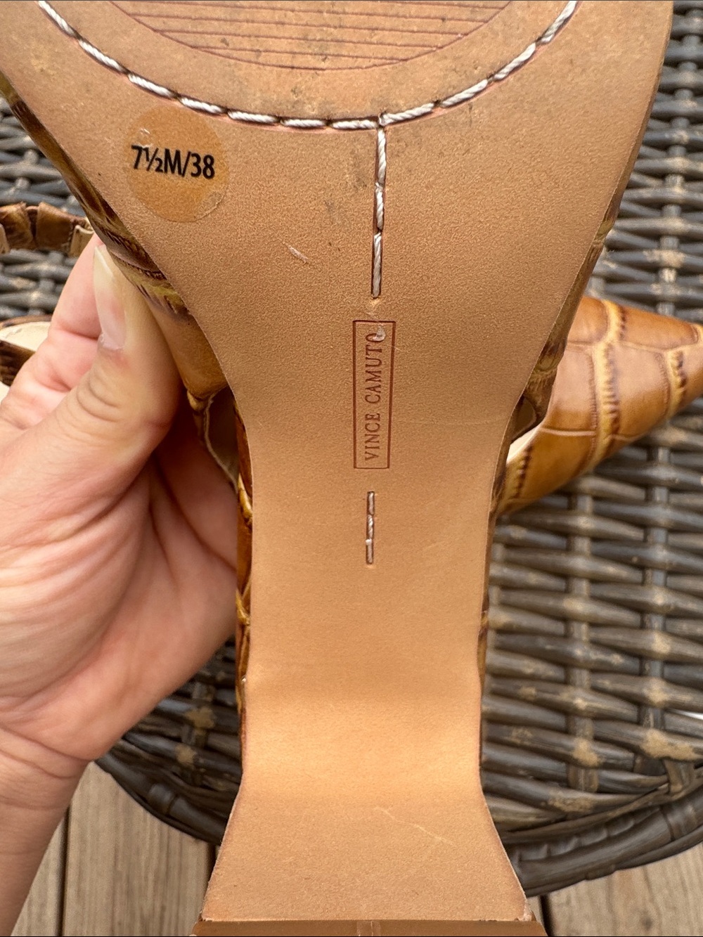 Vince Camuto Tan Croc-Embossed Pointed Slingback Pumps - Picture 3 of 5